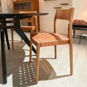 Freya chair in wood and brown leather X2 - Raw Materials