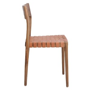 Freya chair in wood and brown leather X2 - Raw Materials