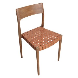 Freya chair in wood and brown leather X2 - Raw Materials