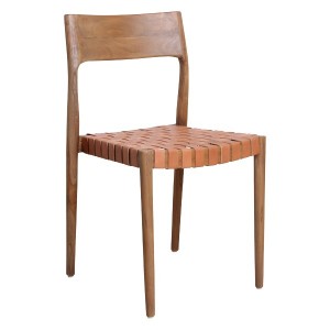 Freya chair in wood and brown leather X2 - Raw Materials