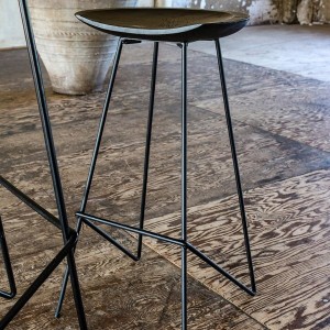 Teak black metal bar stool X2 - Raw Materials