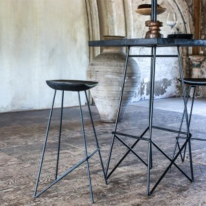 Teak black metal bar stool X2 - Raw Materials