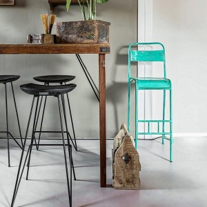 Teak black metal bar stool X2 - Raw Materials