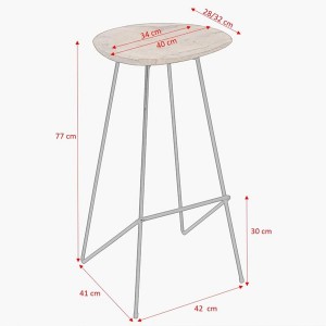 Teak bar stool natural metal X2 - Raw Materials