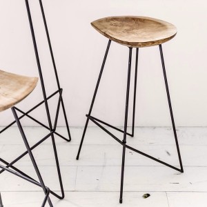 Teak bar stool natural metal X2 - Raw Materials