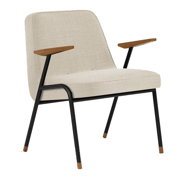 366 Beige metal armchair in Coco Creme fabric - 366 Concept