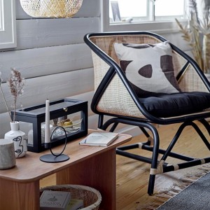 Rattan armchair for rent in nature and black - Bloomingville
