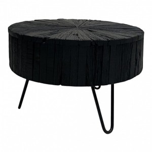 Plongez dans l'esthétique raffinée du bois noir et du pied en métal de notre table basse ronde Etoile noire - Earthware Natural
