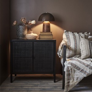 Harry Pine and Black Rattan Cabinet - Affari of Sweden