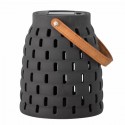 Lanterne solaire treillis grès noir anse cuir design - Bloomingville - Woodely