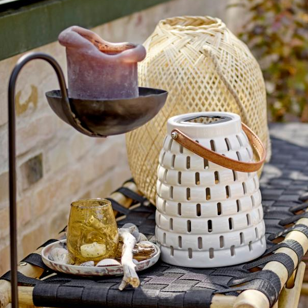 Lanterne Solaire Treillis Nature Grès L - Bloomingville