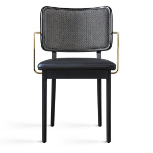Chaise tapissier chêne et cuir noir avec accoudoirs - Red Edition