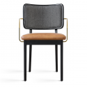 Oak and black leather upholstered chair with armrests - Red Edition