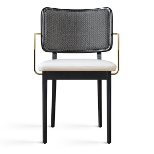Upholstered oak and vanilla leather chair with armrests - Red Edition