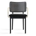 Black oak and caviar upholstered chair with armrests - Red Edition