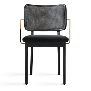 Black oak and velvet upholstered chair with armrests - Red Edition