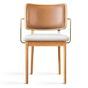 Upholstered oak and tobacco vanilla leather chair with armrests - Red Edition
