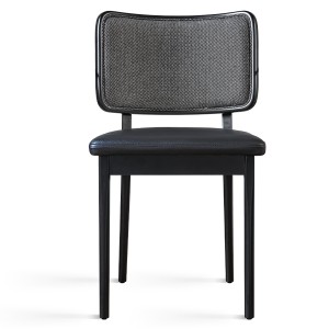 Oak and black leather upholstered chair X2 - Red Edition