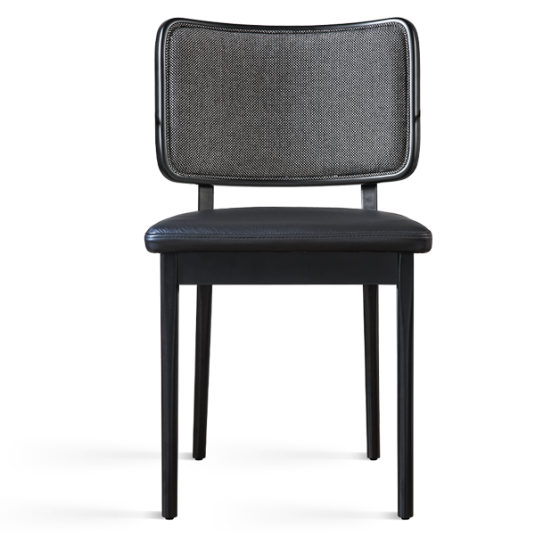 Chaise tapissier chêne et cuir noir X2 - Red Edition