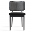 Oak and black leather upholstered chair X2 - Red Edition