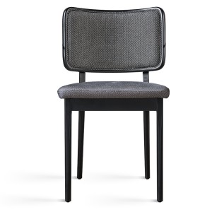 Black oak upholstered chair with caviar fabric X2 - Red Edition