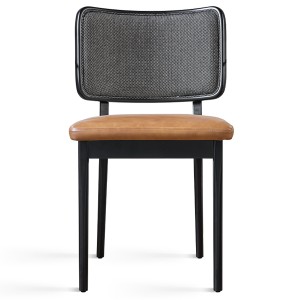 Black oak upholstered chair with tobacco leather X2 - Red Edition