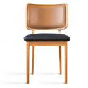 Black oak upholstered chair with tobacco and vanilla leather X2 - Red Edition