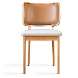 Black oak upholstered chair with tobacco and vanilla leather X2 - Red Edition