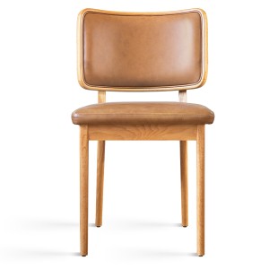 Black oak upholstered chair with tobacco leather X2 - Red Edition