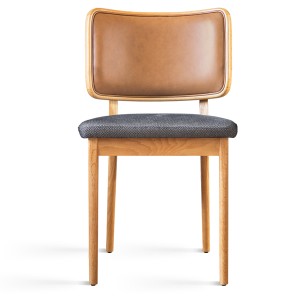 Black oak upholstered chair with tobacco leather and caviar fabric X2 - Red Edition