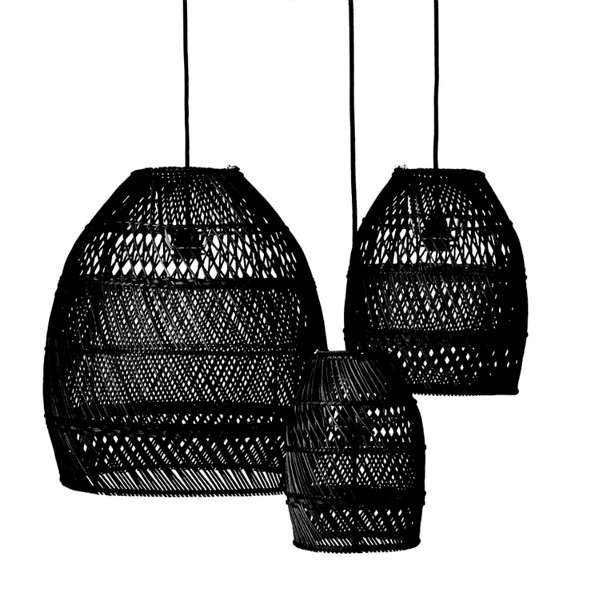 Moon Small Rattan Black Lampshade Set of 3 - Original Home
