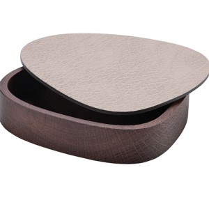 boîte curve chêne couvercle et cuir recyclé - LINDDNA