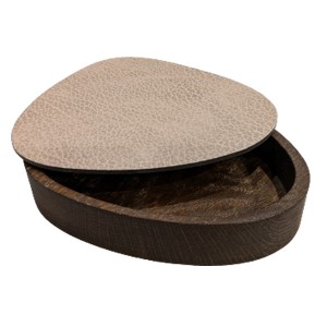 curved oak box with lid and recycled leather - LINDDNA