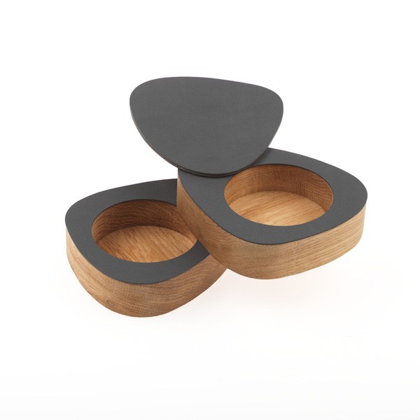 Anthracite Leather Teak Box - Linddna