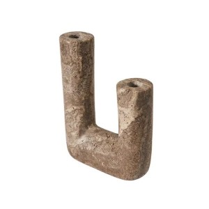 Bougeoir Minerva en travertin titane vu de côté, détail des colonnes et de la base - Muubs - Woodely