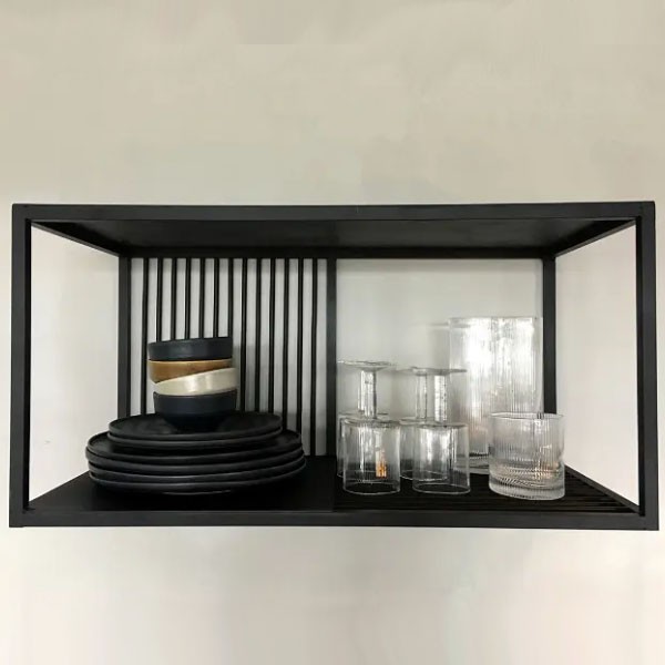Black metal wall shelf available at Woodely