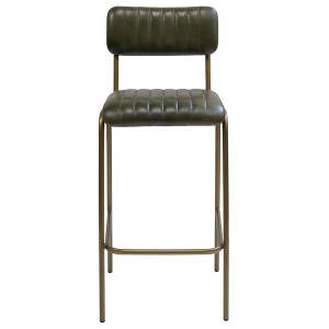 Tabouret de bar cuir matelassé vert laiton - Trademark Living