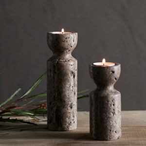 Bougeoir Minerva Travertin Titane X2 - Muubs