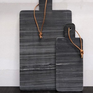 Planches à découper marbre gris tailles S et L avec lanière cuir - Trademark Living - Woodely