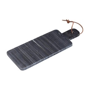 Planche à découper marbre gris taille S avec lanière cuir - Trademark Living - Woodely