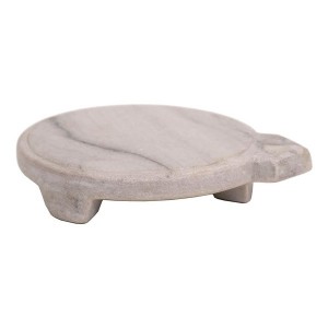 Plateau chapati rond marbre blanc et gris avec pied - Trademark Living - Woodely