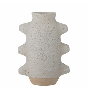 Vase Birka Bloomingville en céramique blanche avec émaillage gris texturé, design scandinave fait main