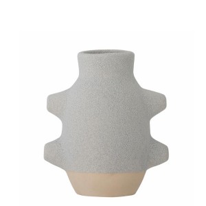 Petit vase Birka Small Bloomingville en céramique blanche avec émaillage gris texturé, design scandinave fait main