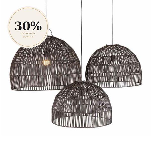 Bogor black rattan lampshade set of 3 - Original Home