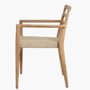 Fauteuil d'extérieur bois teck naturel Woodely – mise en situation salle à manger épurée style contemporain