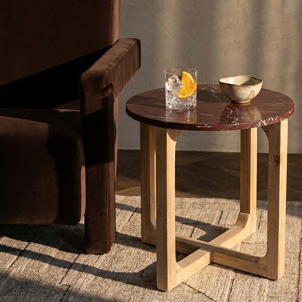 Table d'appoint ronde en marbre cerisier - Raw Materials