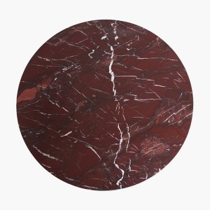 Table d'appoint ronde marbre bordeaux piètement bois manguier Raw Materials fond blanc – Woodely