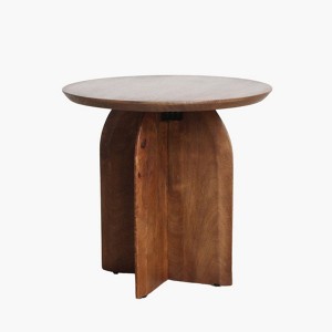 Table d'appoint ronde en bois de manguier avec bords arrondis et piètement en croix