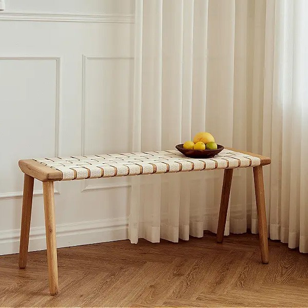 Banc Chêne laqué blanc mat / Sangle en coton - Andersen