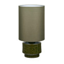 Lampe de table House Nordic au pied en grès émaillé vert et abat-jour cylindrique kaki, vue de face sur fond blanc.